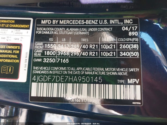 Mercedes-Benz m278 2017 4JGDF7DE7HA950145 Image 9