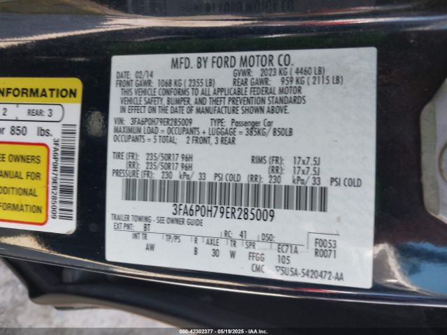 3FA6P0H79ER285009 Ford FUSION SE