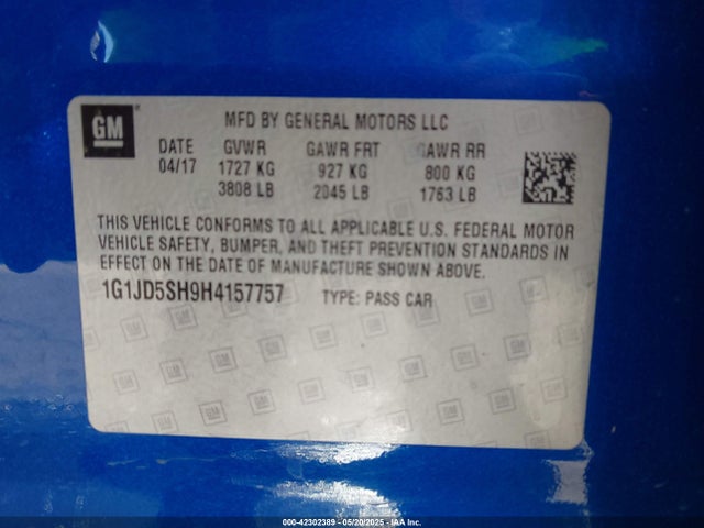 1G1JD5SH9H4157757 Chevrolet Sonic Lt Auto
