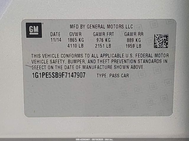 1G1PE5SB9F7147907 Chevrolet Cruze 2lt Auto