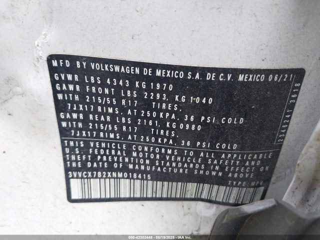 3VVCX7B2XNM018415 Volkswagen Taos 1.5t S