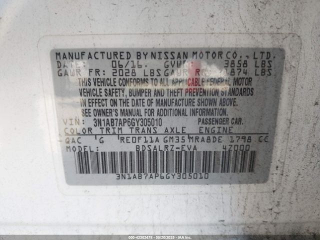 3N1AB7AP6GY305010 Nissan SENTRA SR
