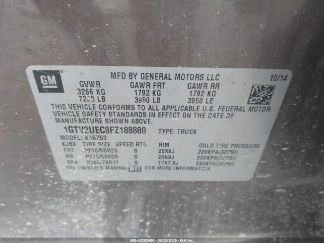 1GTV2UEC8FZ188880 GMC Sierra 1500 Sle