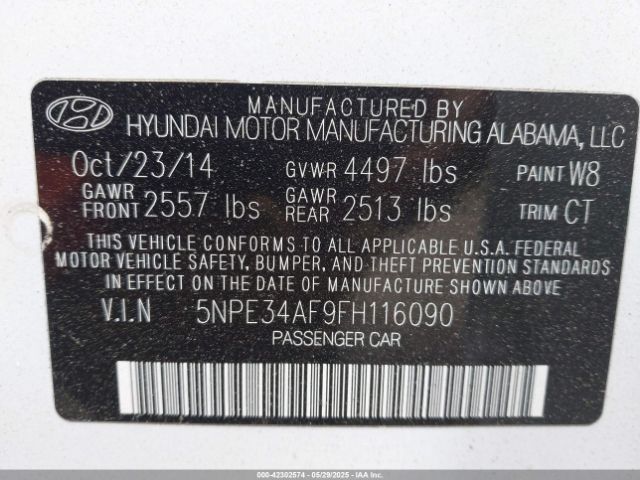 5NPE34AF9FH116090 Hyundai Sonata Sport