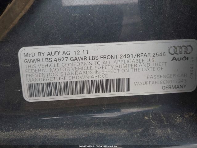 2012 AUDI A4 WAUFFAFL8CN017343 Photo 8