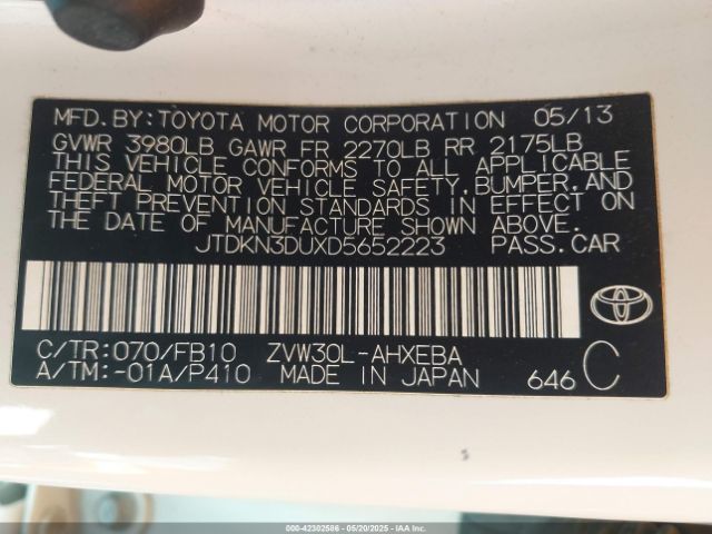 2013 TOYOTA PRIUS JTDKN3DUXD5652223 Photo 8