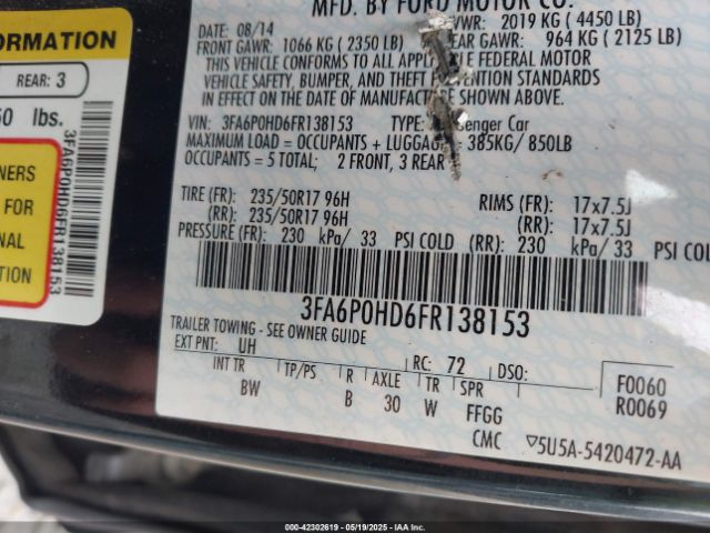 3FA6P0HD6FR138153 Ford FUSION SE