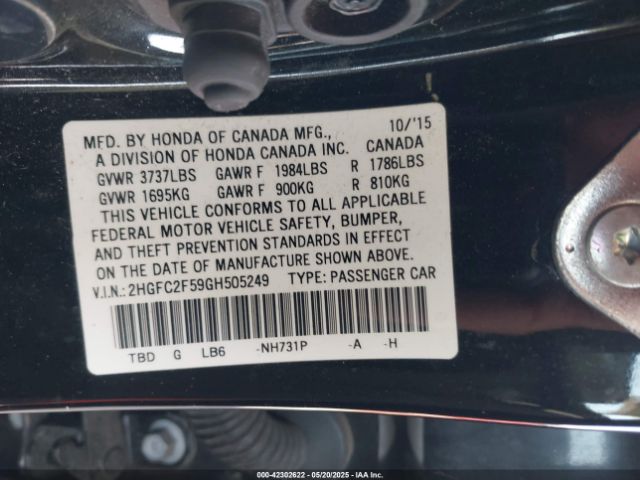 2HGFC2F59GH505249 Honda Civic Lx