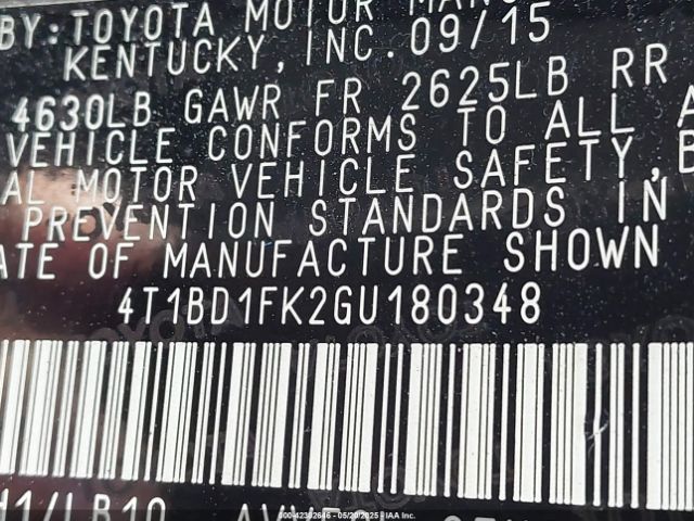 4T1BD1FK2GU180348 Toyota Camry Hybrid Le/se/xle