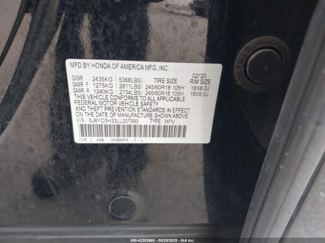 2020 ACURA MDX 5J8YD3H33LL007990 Photo 8