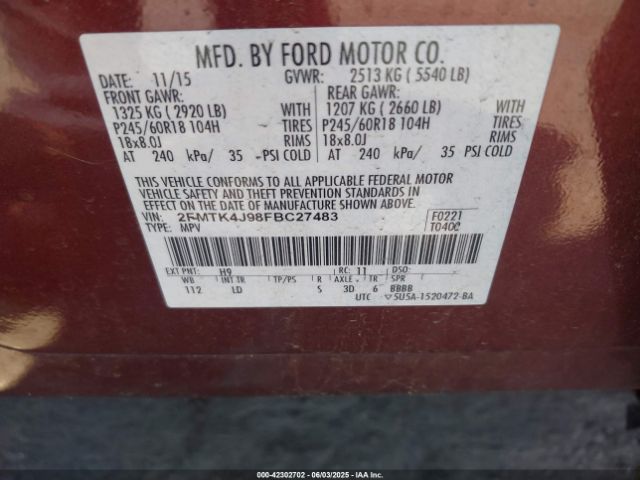 2FMTK4J98FBC27483 Ford EDGE SEL