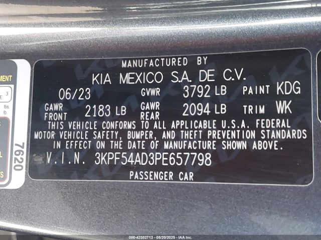 3KPF54AD3PE657798 KIA Forte Gt-line
