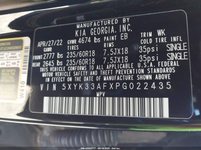 5XYK33AFXPG022435 KIA gdi theta iii