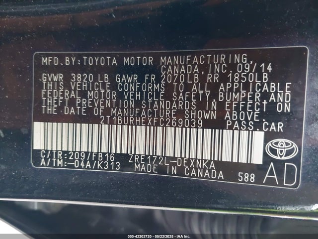 Toyota COROLLA LE 2015 2T1BURHEXFC269039 Image 9