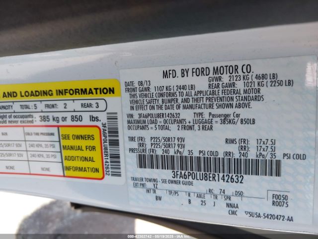 3FA6P0LU8ER142632 Ford Fusion Hybrid Se