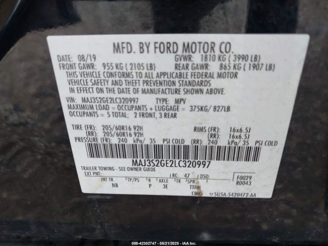 2020 FORD ECOSPORT MAJ3S2GE2LC320997 Photo 8