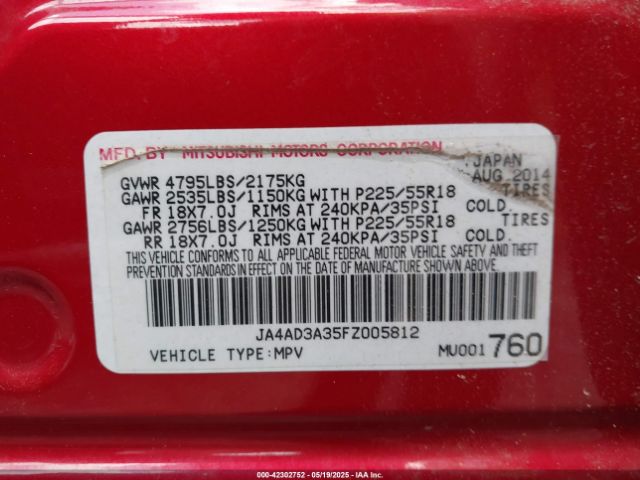 2015 MITSUBISHI OUTLANDER JA4AD3A35FZ005812 Photo 8