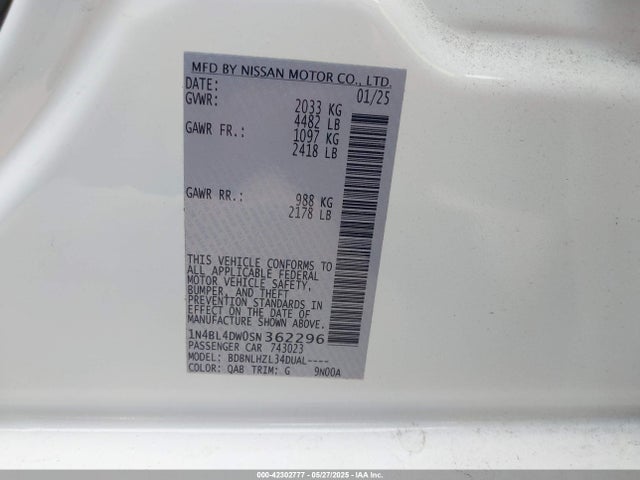 Nissan Altima Sv Awd 2025 1N4BL4DW0SN362296 Image 9