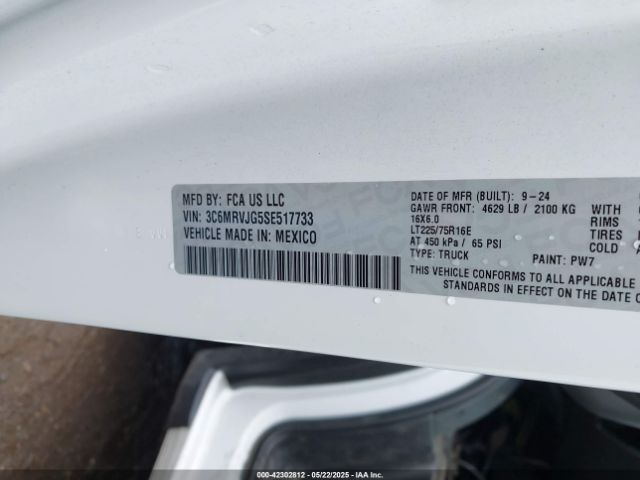 3C6MRVJG5SE517733 RAM Promaster 3500 Cargo Van Tradesman High Roof 159 Wb Ext