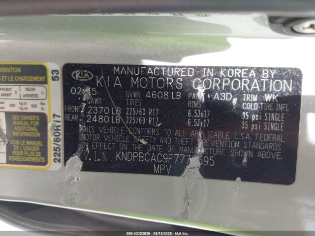 KNDPBCAC9F7772595 KIA Sportage Lx