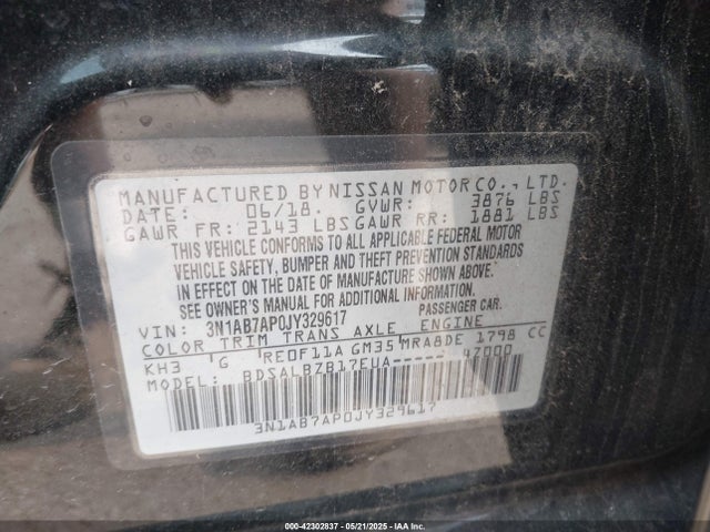 3N1AB7AP0JY329617 Nissan SENTRA S