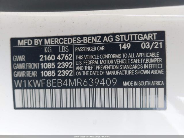 2021 MERCEDES-BENZ C 300 W1KWF8EB4MR639409 Photo 8