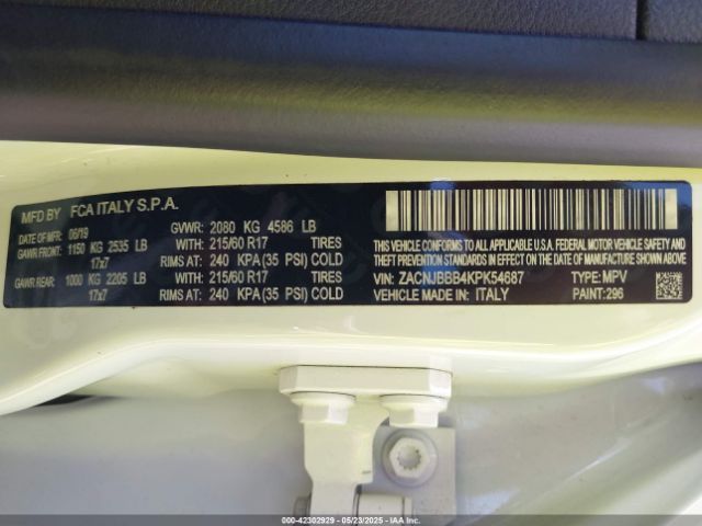ZACNJBBB4KPK54687 Jeep Renegade Altitude 4x4