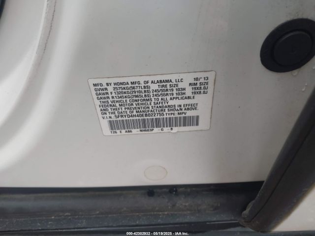 5FRYD4H40EBQ22755 Acura Mdx Tech Pkg