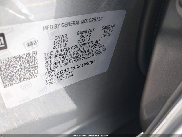 1G1ZD5ST5SF139887 Chevrolet Malibu Fwd 1lt
