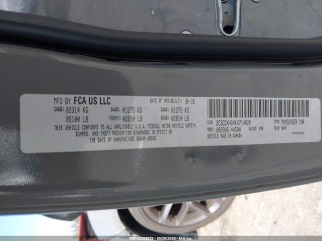 2C3CDXHG4KH714020 Dodge Charger Gt Rwd