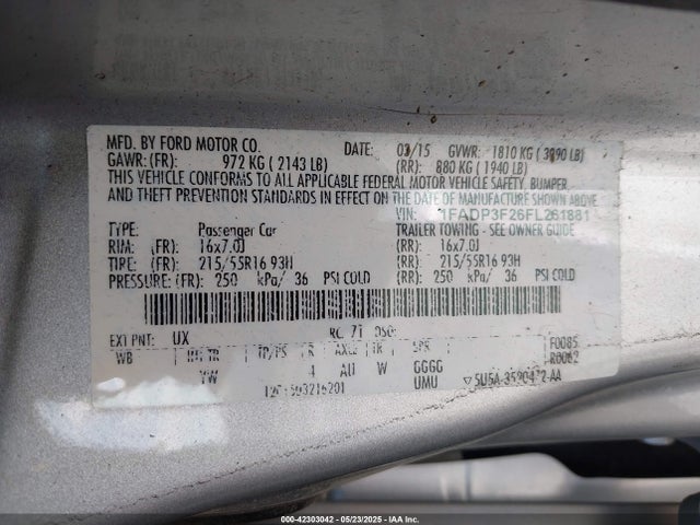 1FADP3F26FL261881 Ford FOCUS SE
