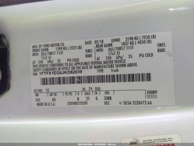 1FTFX1EG6JKD82039 Ford F-150 Xl