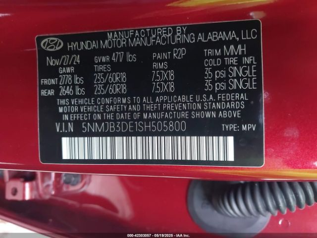 5NMJB3DE1SH505800 Hyundai TUCSON SEL