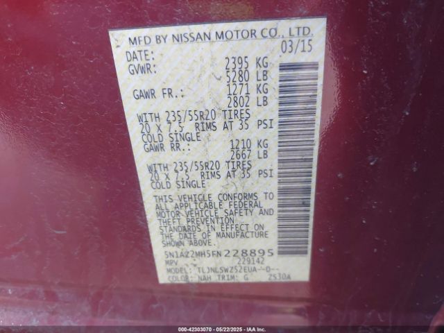 5N1AZ2MH5FN228895 Nissan Murano Platinum
