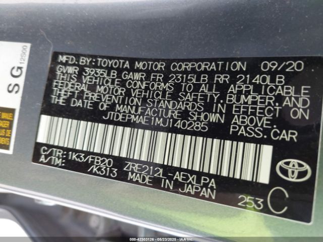 2021 TOYOTA COROLLA JTDEPMAE1MJ140285 Photo 8