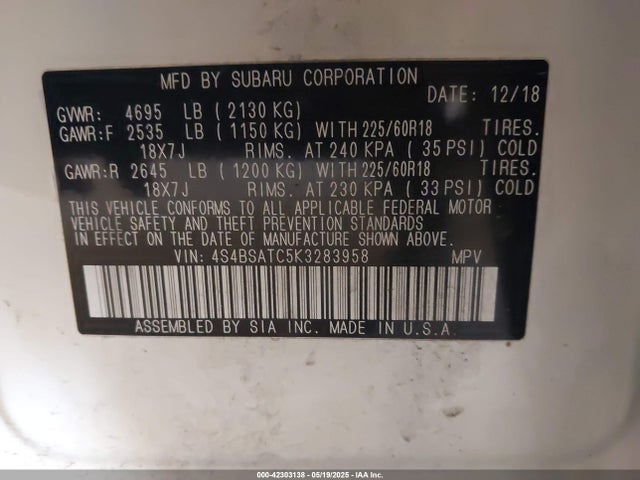 4S4BSATC5K3283958 Subaru na u5