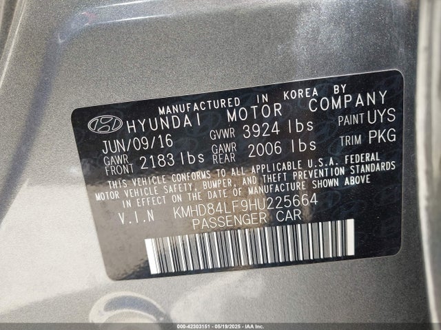 KMHD84LF9HU225664 Hyundai 2017