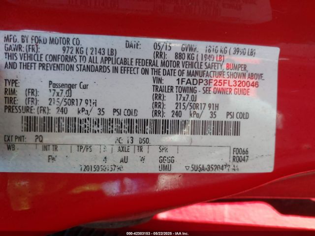 2015 FORD FOCUS 1FADP3F25FL320046 Photo 8
