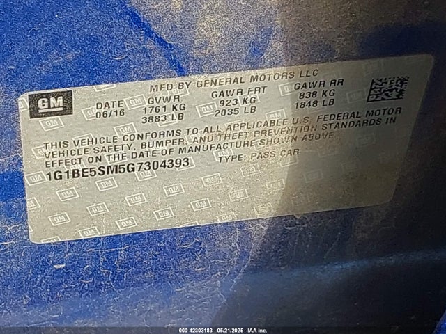 1G1BE5SM5G7304393 Chevrolet le2 - di: direct injection, alum, vvt, gen i, gmna