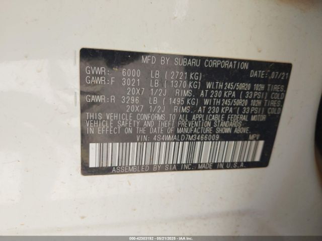 2021 SUBARU ASCENT 4S4WMALD7M3466009 Photo 8