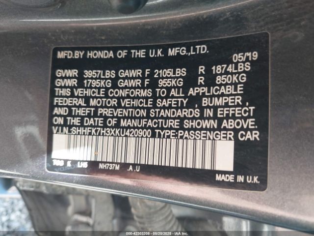 SHHFK7H3XKU420900 Honda Civic Lx