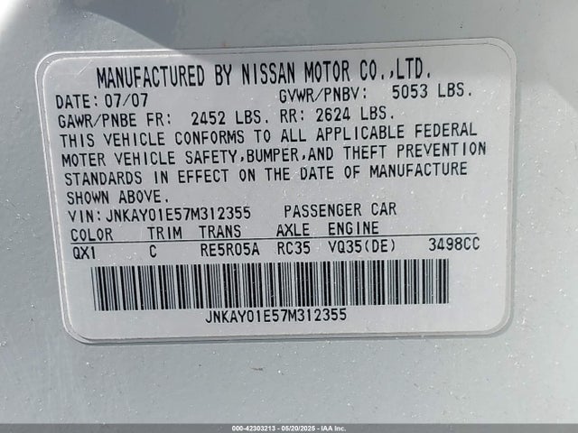 2007 INFINITI M35 JNKAY01E57M312355 Photo 8