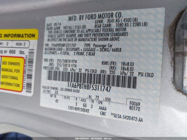 1FA6P8TH8F5311747 Ford Mustang Ecoboost