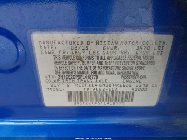 3N1CE2CP5FL418779 Nissan Versa Note Sl