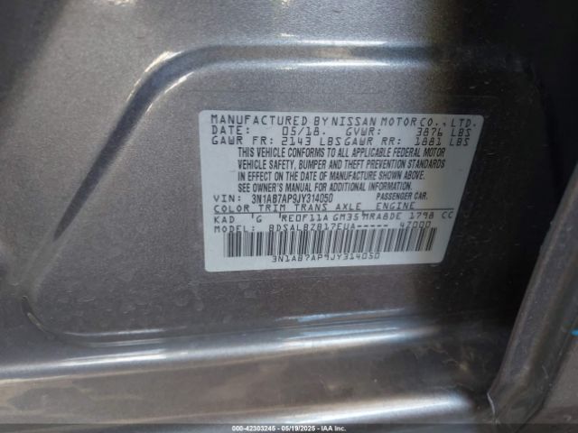 3N1AB7AP9JY314050 Nissan 2018