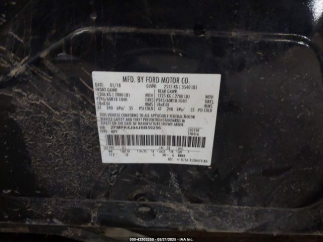 2FMPK4J94JBB59256 Ford 2.0l gtdi w/premium fuel