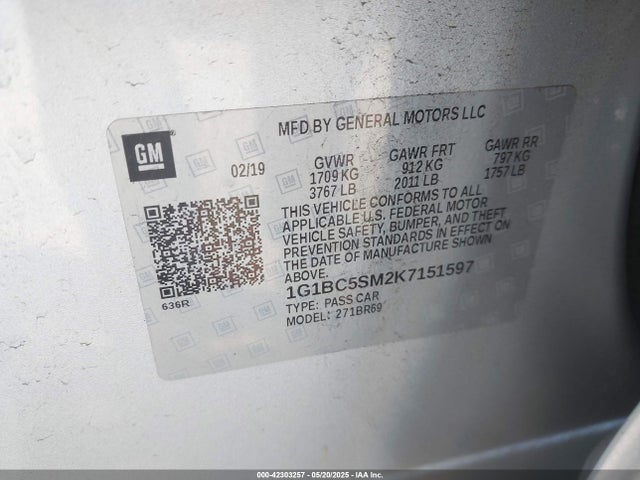 1G1BC5SM2K7151597 Chevrolet CRUZE LS