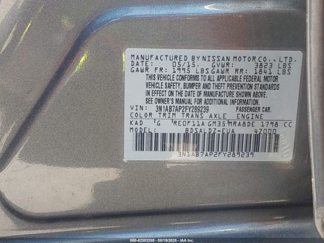 3N1AB7AP2FY289239 Nissan 2015