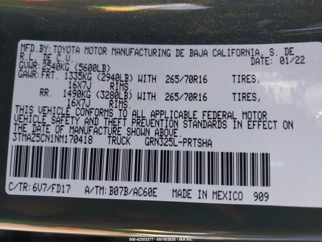 3TMAZ5CN1NM170418 Toyota Tacoma Trd Off Road