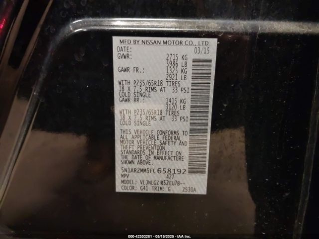 5N1AR2MM5FC658192 Nissan Pathfinder Sl
